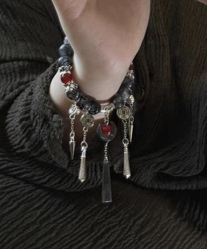 Tassel Charm Stone Gem Sterling Black Boutique Silver Crystal