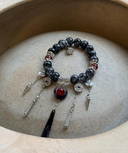 Tassel Charm Stone Gem Sterling Black Boutique Silver Crystal