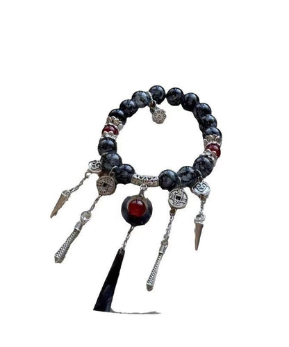 Tassel Charm Stone Gem Sterling Black Boutique Silver Crystal