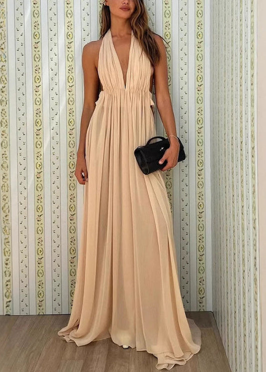 Summer Halter Backless Boutique Apricot Dresses