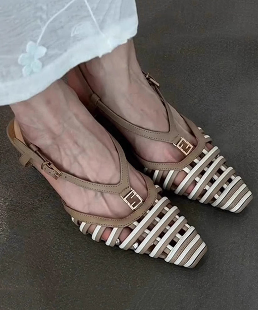 Hollow Boutique Kitten Sandals Black Splicing Out