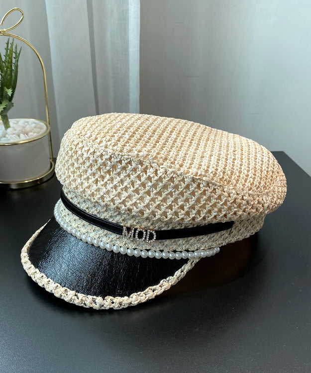 Bead Boutique Woven Hat Zircon Black Straw Beret Nail