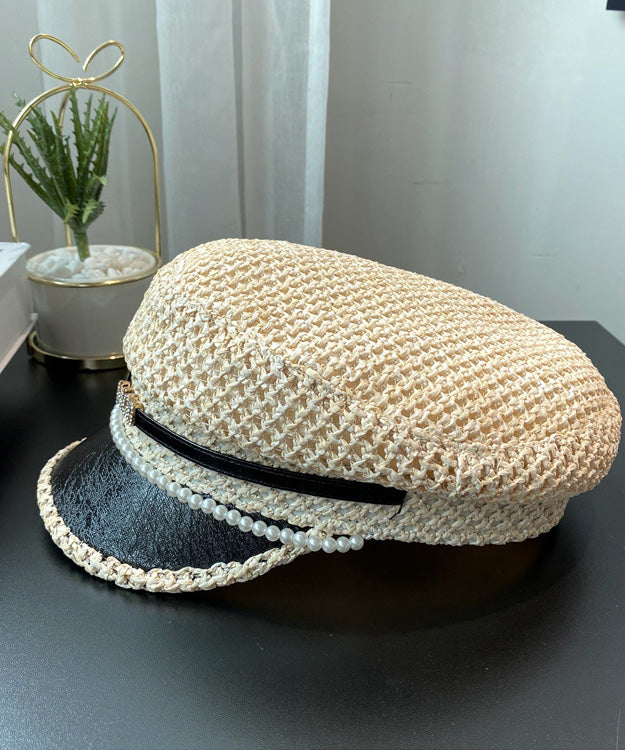 Bead Straw Boutique Woven Zircon Nail Beret Hat Black