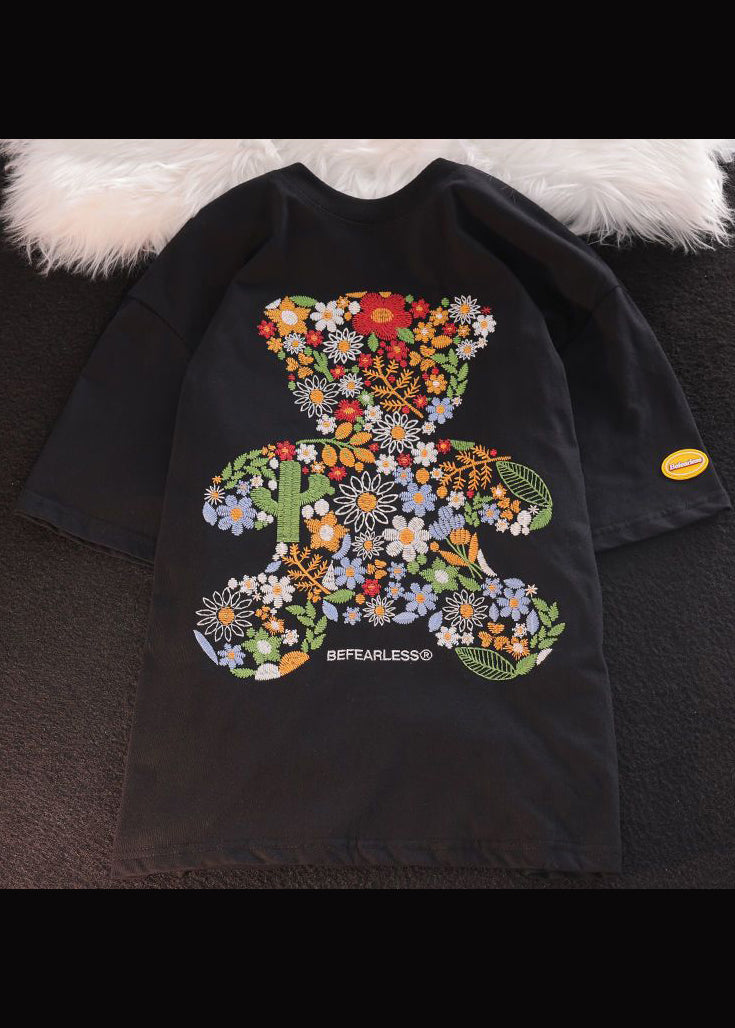 Boutique Black Men Shirt T O Summer Embroideried Cotton Neck