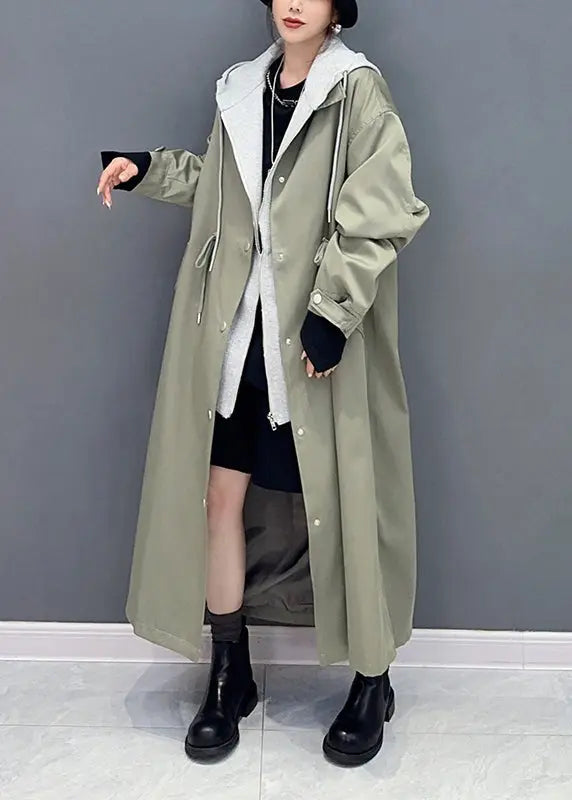 Boutique Black Pockets Hooded False Two Pieces Patchwork Trench Coat Fall Ada Fashion