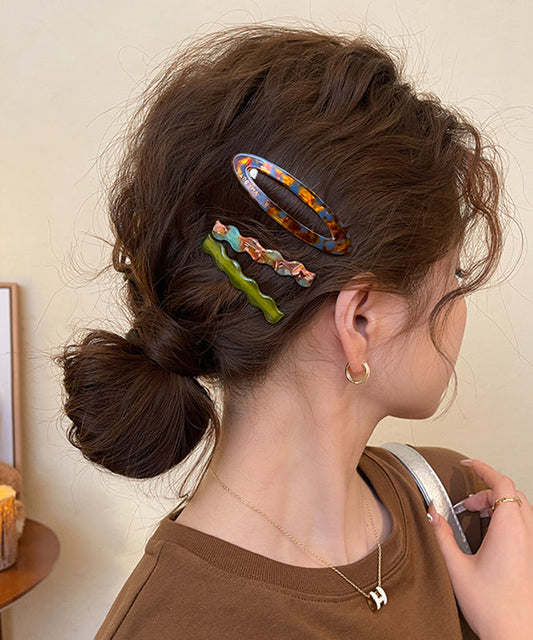 Three Combination Boutique Alloy Hairpin Sets Acrylic Blue