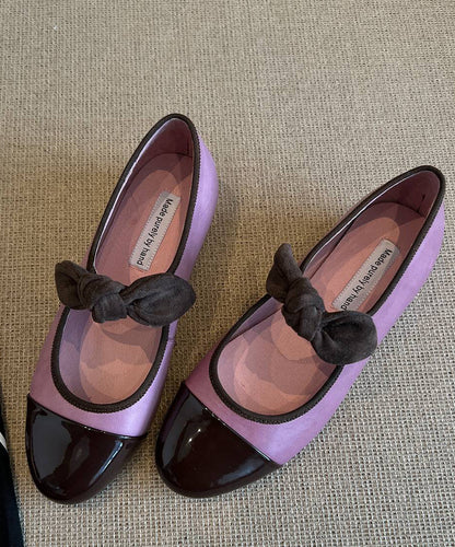 Shoes Green Bow Leather Flat Feet Boutique Splicing Cowhide