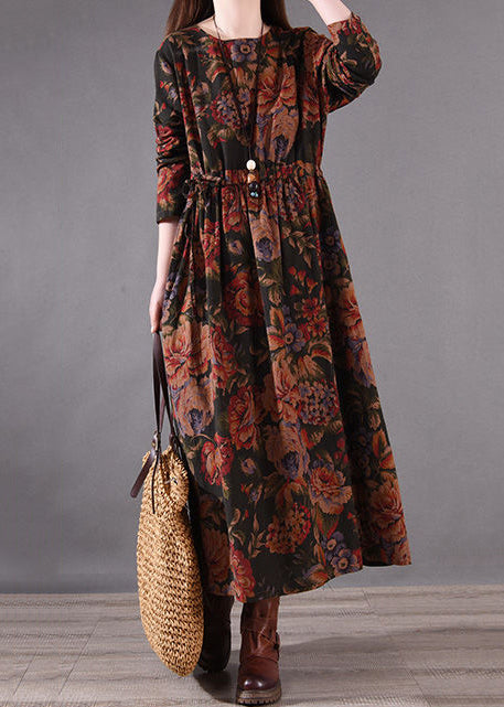 Cinched Brown Boutique Dress Cotton Holiday Print Spring