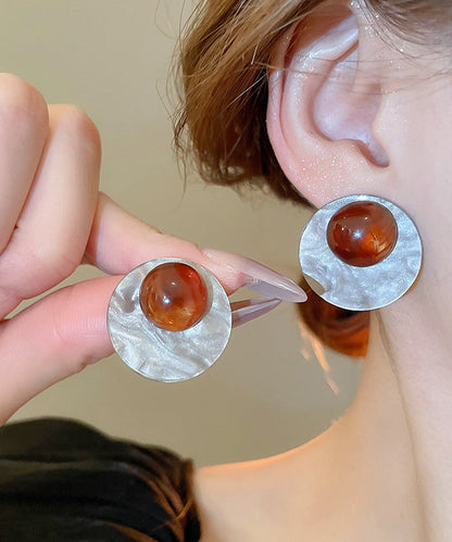 Sterling Resin Boutique Earrings Stud Silver Coffee