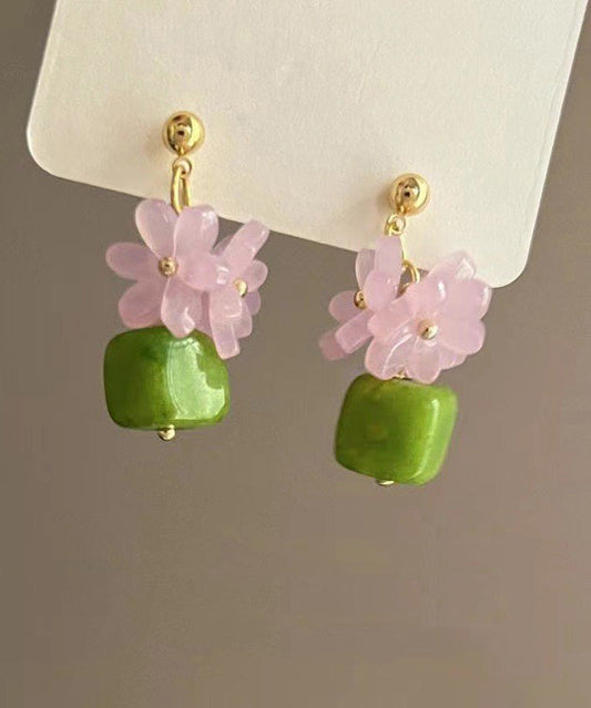 Flora Drop Colorblock Alloy Boutique Earrings Turquoise Metal