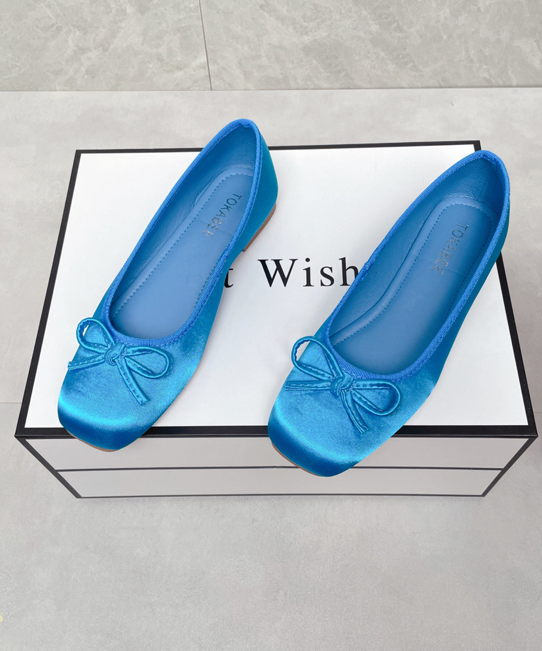 Splicing Satin Flats Bow Comfortable Boutique Blue