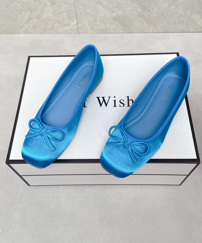 Splicing Satin Flats Bow Comfortable Boutique Blue