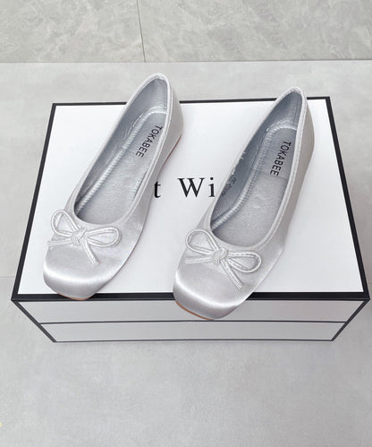 Splicing Satin Flats Bow Comfortable Boutique Blue