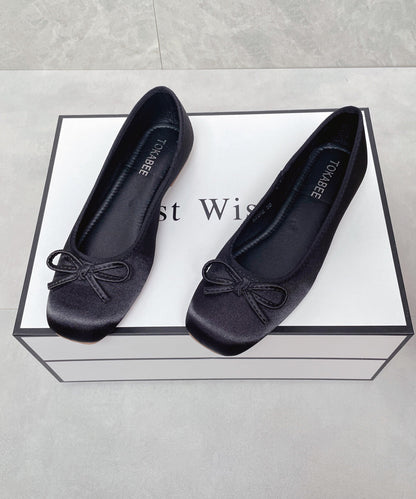 Splicing Satin Flats Bow Comfortable Boutique Blue