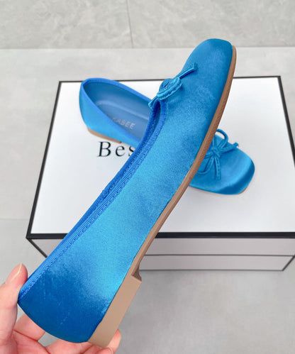 Splicing Satin Flats Bow Comfortable Boutique Blue