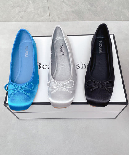 Splicing Satin Flats Bow Comfortable Boutique Blue