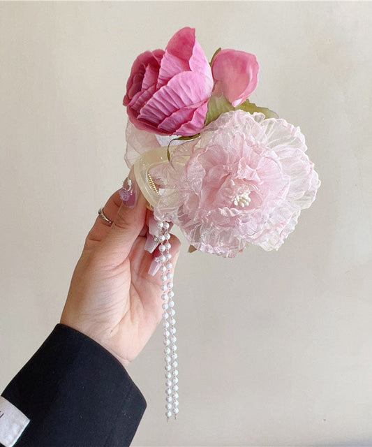Tulle Hairpin Floral Tassel Fabric Boutique Pearl