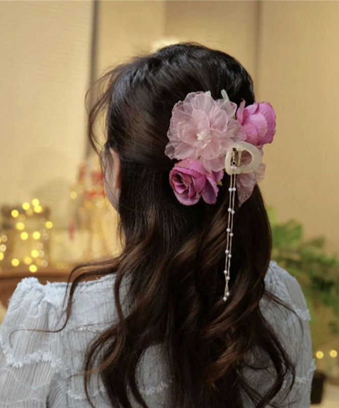 Tulle Hairpin Floral Tassel Fabric Boutique Pearl