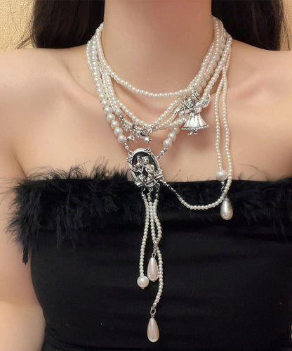 Boutique Gold Alloy Pearl Beading Tassel Pendant Necklace YA033