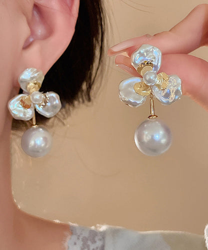 Earrings Boutique Pearl Alloy Gold Stud Copper Flora