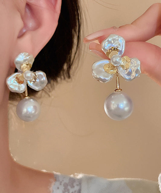 Earrings Boutique Pearl Alloy Gold Stud Copper Flora