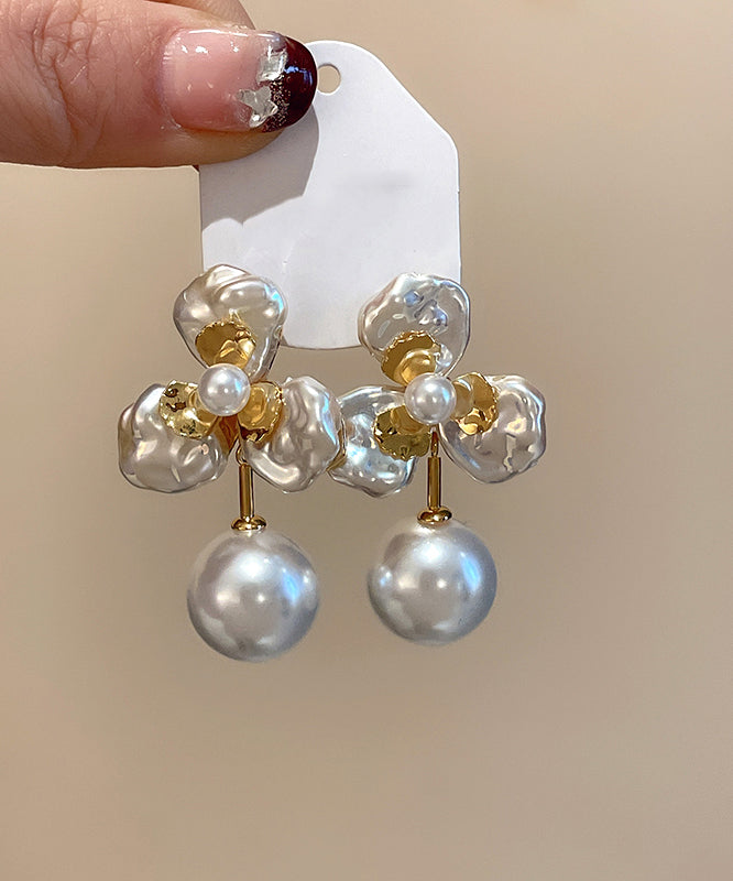 Earrings Boutique Pearl Alloy Gold Stud Copper Flora