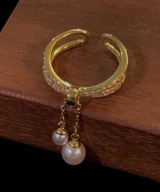 Zircon Gold Double Tassel Boutique Copper Layer Pearl Overgild