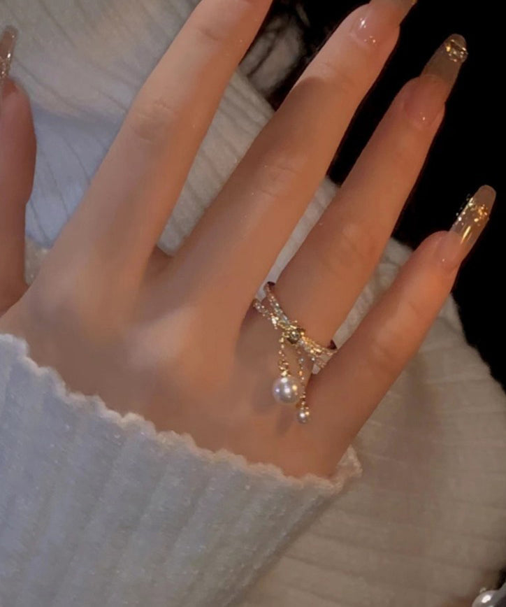 Zircon Gold Double Tassel Boutique Copper Layer Pearl Overgild