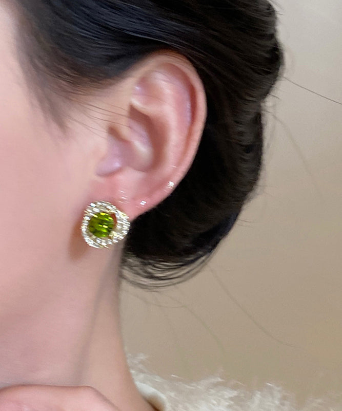 Boutique Green Aloy Crystal Zircon Stud Earrings QD015