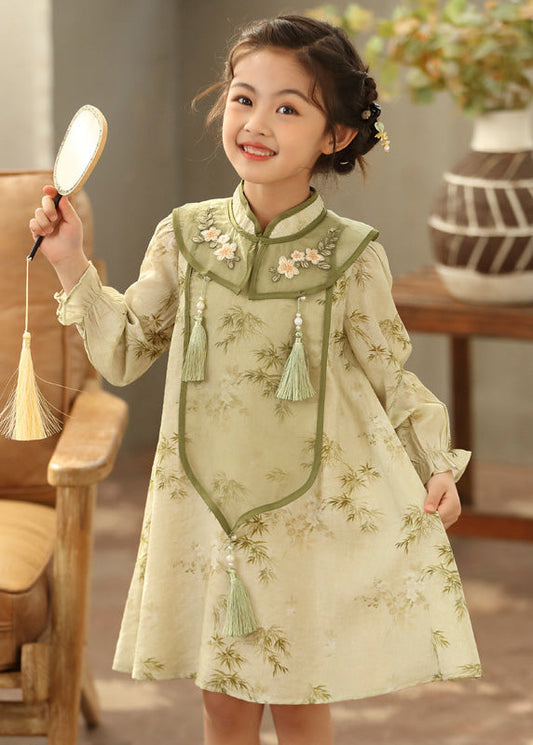 Tassel Sleeve Green Girls Maxi Lantern Dress Boutique