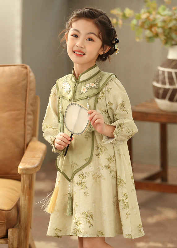 Tassel Sleeve Green Girls Maxi Lantern Dress Boutique