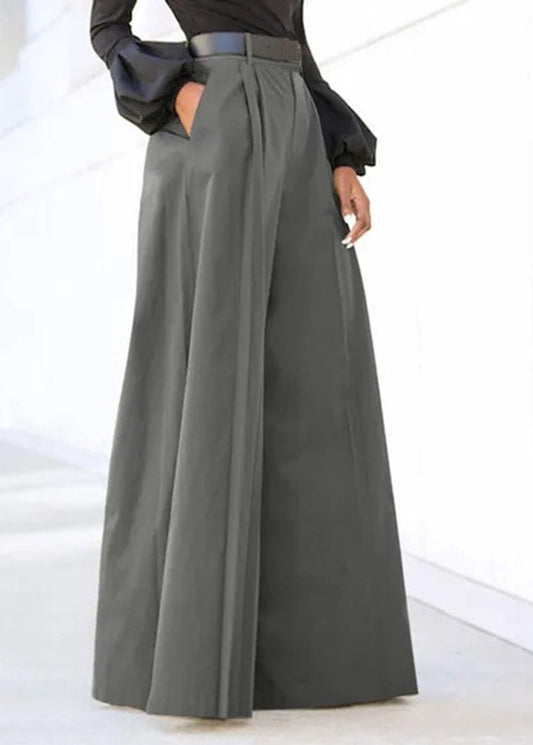 Grey Wide High Waist Pockets Boutique Spring Pants Leg