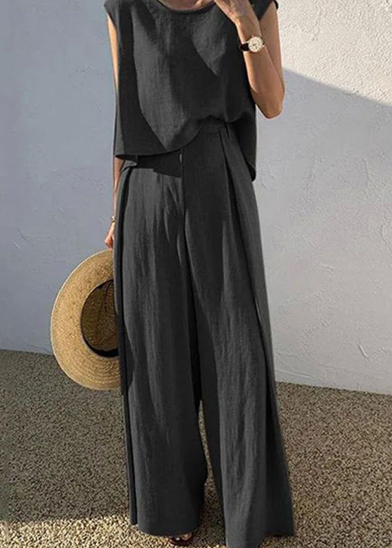 Shirt Pieces T Wide And Pants O-Neck Two Khaki Set Leg Boutique