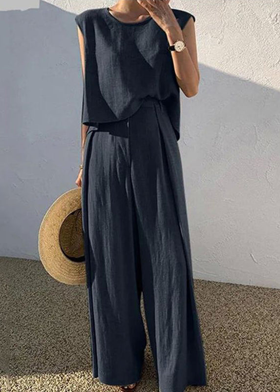 Shirt Pieces T Wide And Pants O-Neck Two Khaki Set Leg Boutique