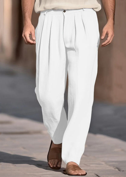 Solid Pants Men High Summer Khaki Boutique Cotton Waist Wrinkled