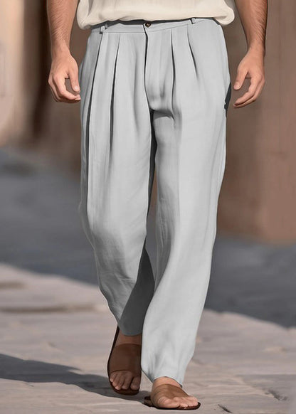 Solid Pants Men High Summer Khaki Boutique Cotton Waist Wrinkled