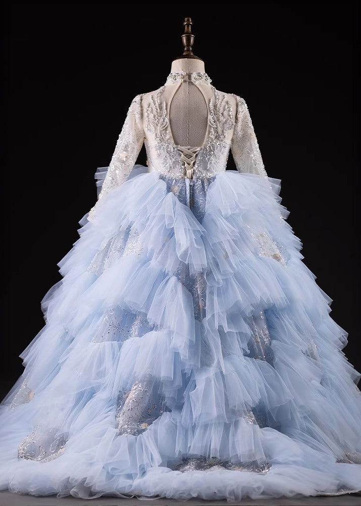 Spring Nail Blue Light Bead Maxi Kids Dresses Boutique Tulle