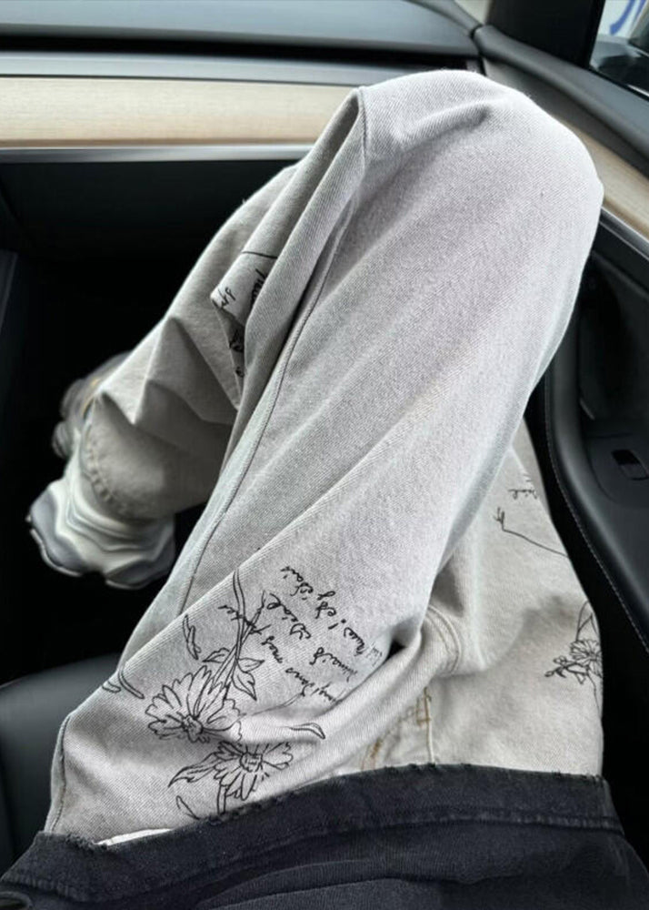 Boutique Light Grey Pockets Print Men Jeans Summer SA017