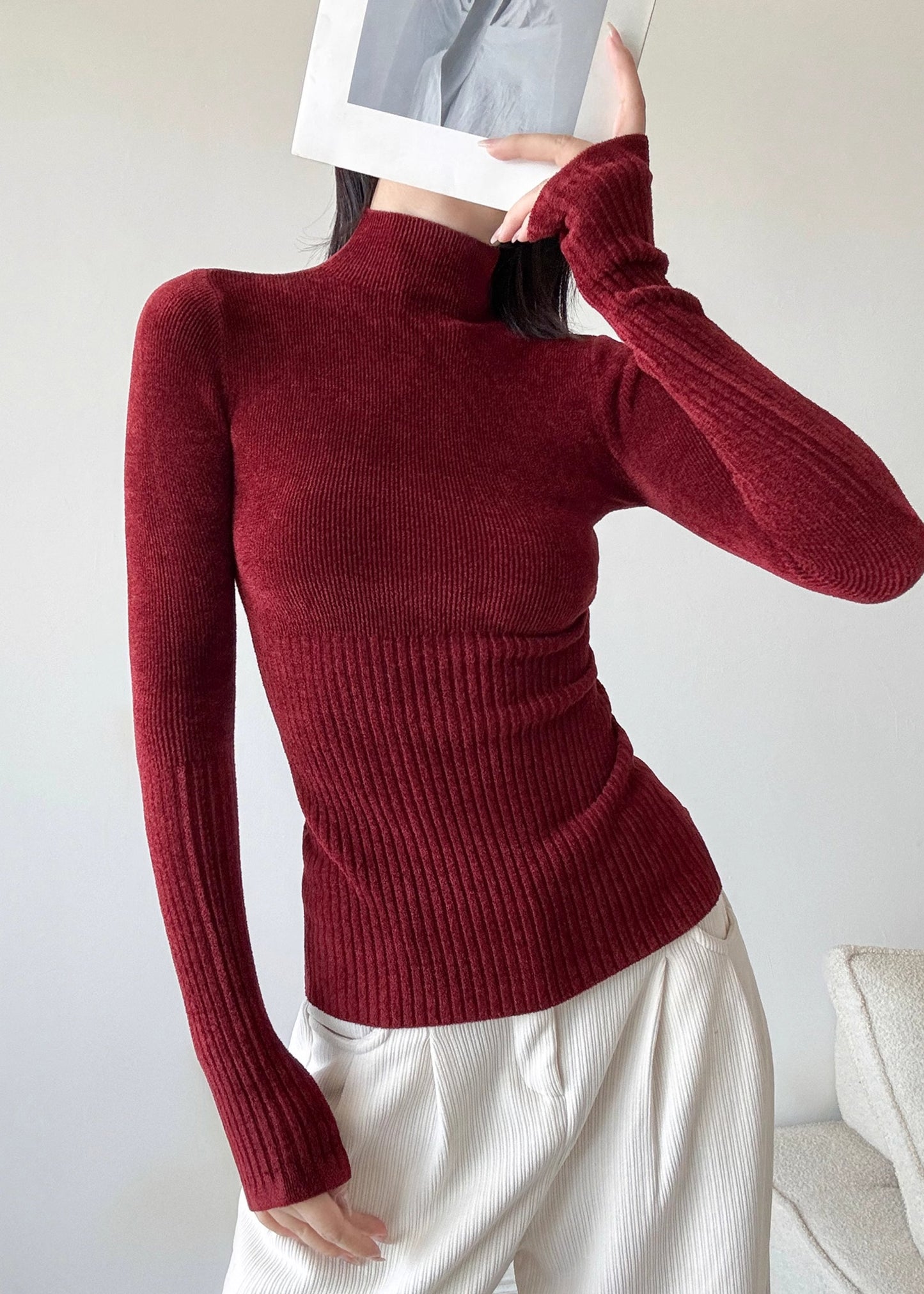Boutique Mulberry High Neck Knit Pullover Spring YP026