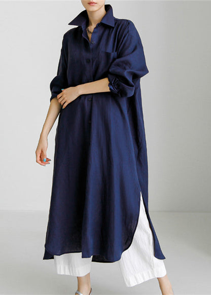 Boutique Navy Peter Pan Collar Cotton Shirts Dresses Spring TH032