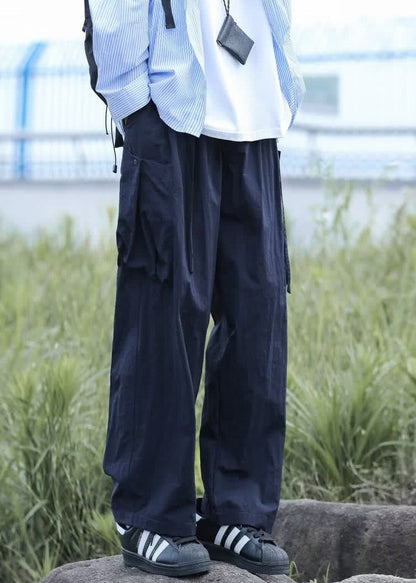 Lace Summer Up Pockets Cotton Men Pants Solid Boutique Navy