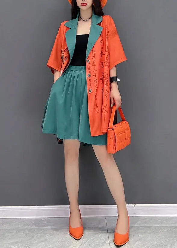 Boutique Orange Peter Pan Collar Print Chiffon 2 Piece Outfit Fall Ada Fashion