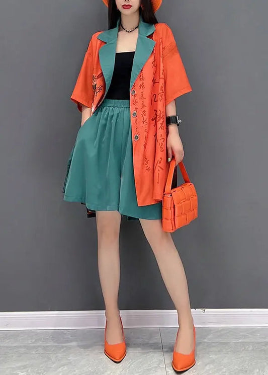 Boutique Orange Peter Pan Collar Print Chiffon 2 Piece Outfit Fall Ada Fashion