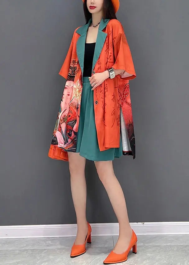 Boutique Orange Peter Pan Collar Print Chiffon 2 Piece Outfit Fall Ada Fashion