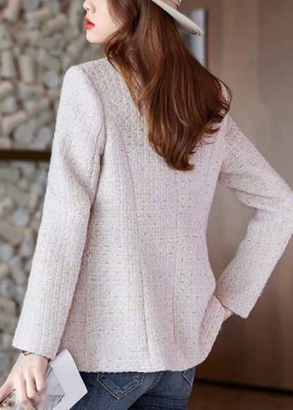 Boutique Pink Notched Woolen Coat Outwear Spring YJ040