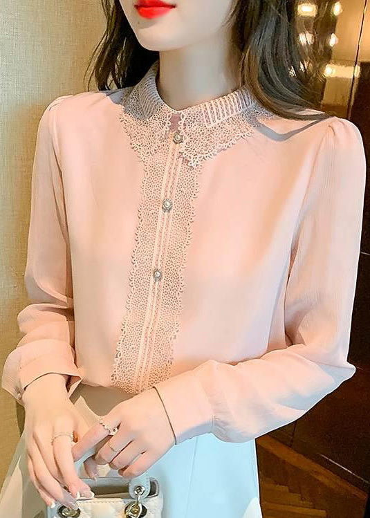 Boutique Collar Pan Shirt Top Cotton Pink Patchwork Peter Lace