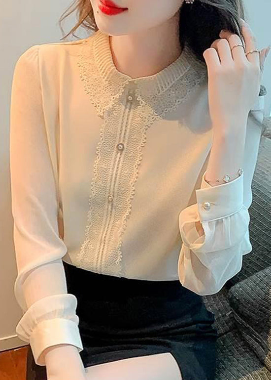 Boutique Collar Pan Shirt Top Cotton Pink Patchwork Peter Lace