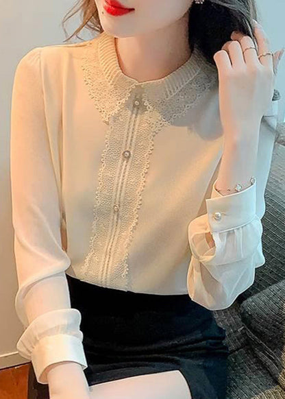 Boutique Collar Pan Shirt Top Cotton Pink Patchwork Peter Lace