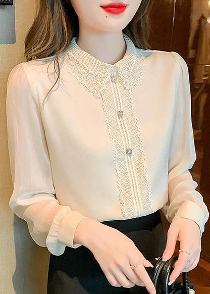 Boutique Collar Pan Shirt Top Cotton Pink Patchwork Peter Lace