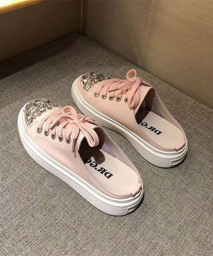 Up Splicing Zircon Sandals Platform Lace Boutique Pink Slide